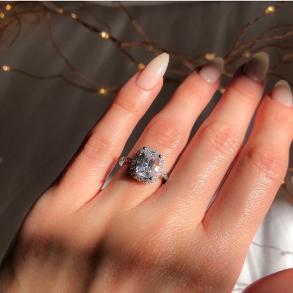 3Ct Halo 925 Princess Cushion Cut Engagement Ring - Picture 13 of 16